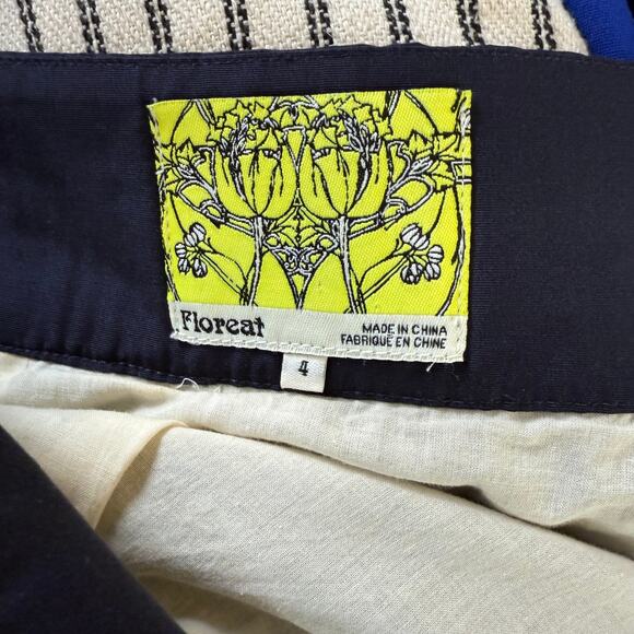 Floreat Anthropologie Navy Ivory Scalloped Tiered Skirt  Sz4 Cotton Silk Blend - Picture 5 of 6